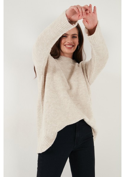 Regular Fit Dik Yaka Yumuşak Dokulu Triko Kazak Bayan Kazak 4616222 fırsatları