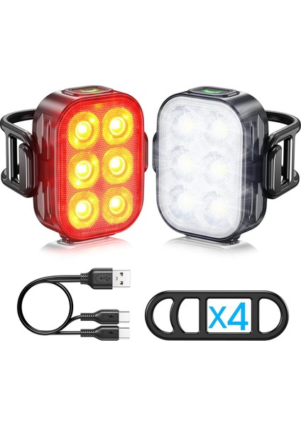 Ht-29 Şarjlı Bisiklet Işığı Ön Arka Flaşlı USB 4 Mod Stop Lambası Aydınlatma Işık Seti IP65 Su Geçirmez Lamba Motosiklet