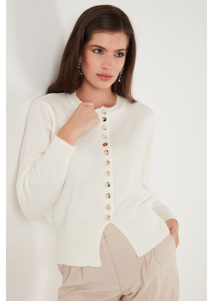 Premium Comfort Fit Yuvarlak Yaka Crop Triko Hırka Bayan Hırka 680HI00164