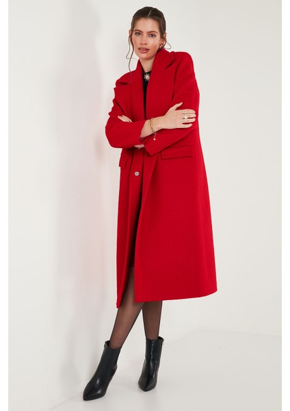 Yün Karışımlı Oversize Kruvaze Yaka Yırtmaçlı Uzun Kaşe Kaban Bayan Kaban 6810235 fiyatları