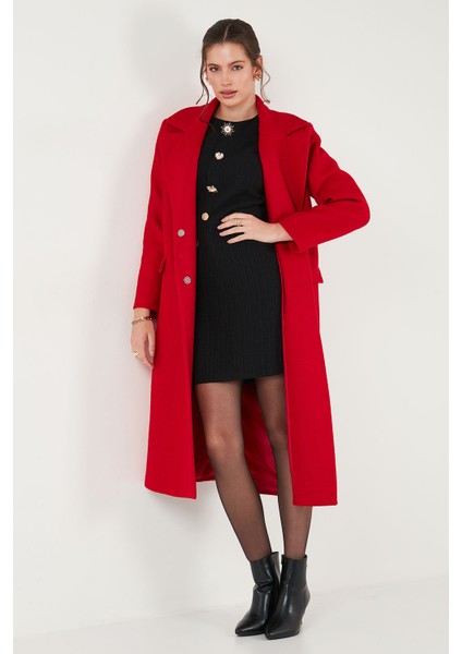 Yün Karışımlı Oversize Kruvaze Yaka Yırtmaçlı Uzun Kaşe Kaban Bayan Kaban 6810235 fırsatları