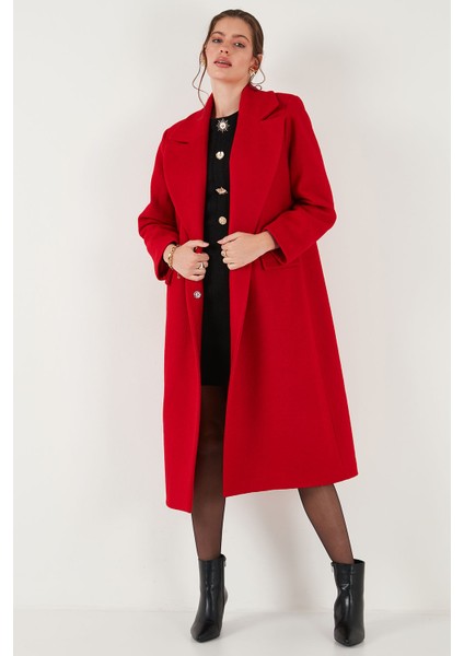 Yün Karışımlı Oversize Kruvaze Yaka Yırtmaçlı Uzun Kaşe Kaban Bayan Kaban 6810235 indirimleri