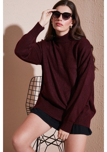 Premium Oversize Fit Balıkçı Yaka Yumuşak Dokulu Triko Kazak Bayan Kazak 680KZ00469