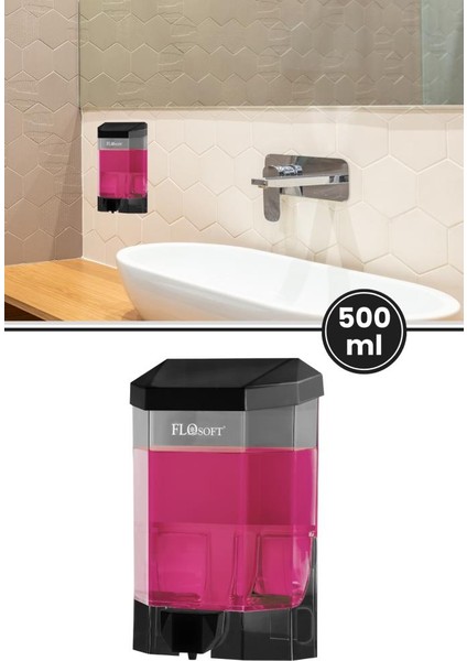 Duvara Monte Siyah Sıvı Sabunluk F032S, Mutfak Banyo Duş Şampuan Dezenfektan Sabun Dispanseri 500 ml