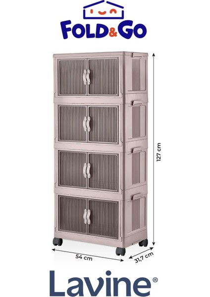 Lavine Fold&Go 4'lü Portatif Organizer Tekerlekli Dolap Çok Amaçlı Kapaklı Katlanır ”pudra” fiyatları