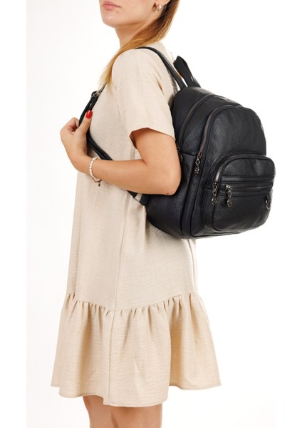 Kadın Deri Ayarlanabilir Askılı Omuz ve Sırt Çantası NEWPOLO353 - Siyah fiyatları