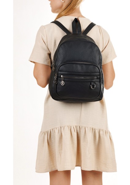 Kadın Deri Ayarlanabilir Askılı Omuz ve Sırt Çantası NEWPOLO353 - Siyah modelleri