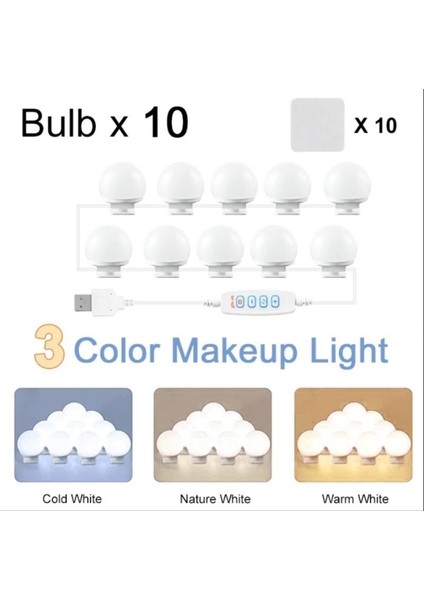 Teknoloji10 LED Ampul Ayarlanabilir Makyaj Ayna Işığı