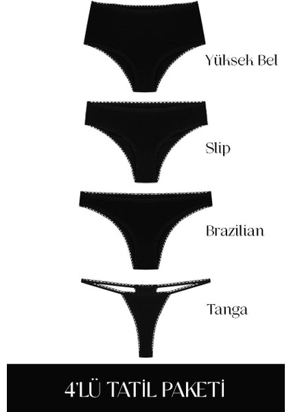 Cotvie Siyah Pamuklu 4'lü Tatil Külot Seti