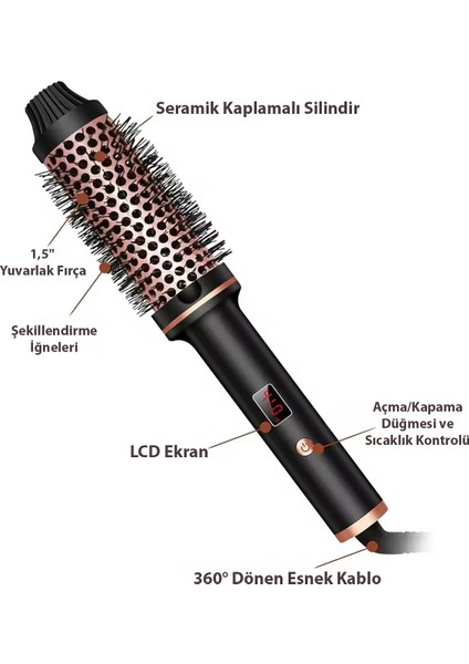 Çift Ptc 3 In 1 Lcd Ekran Iyonik Termal Fırça Saç Şekillendirici Tarak - 38 Mm fırsatları