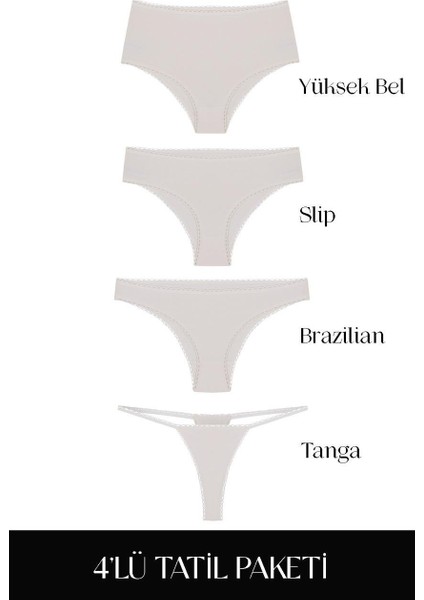 Cotvie Ekru Pamuklu 4'lü Tatil Külot Seti