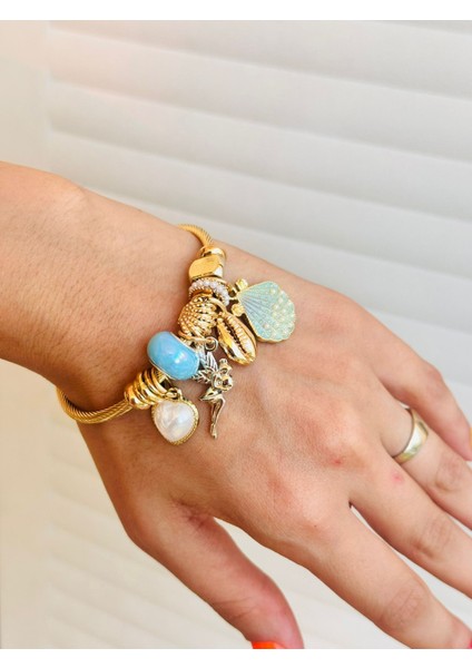 Deniz Kabuklu Melek ve Kalpli Kadın Kelepçe Bileklik fiyatları
