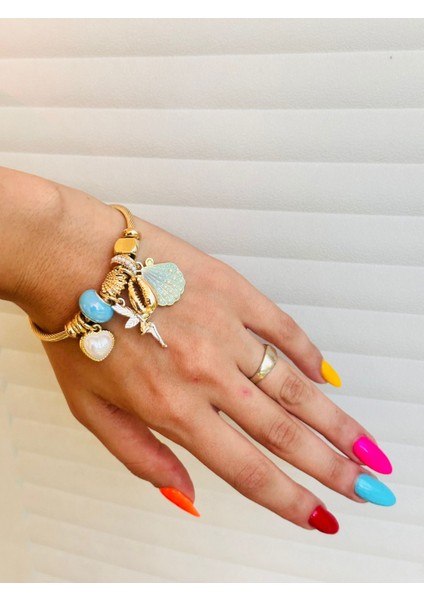 Deniz Kabuklu Melek ve Kalpli Kadın Kelepçe Bileklik modelleri