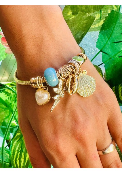 Deniz Kabuklu Melek ve Kalpli Kadın Kelepçe Bileklik
