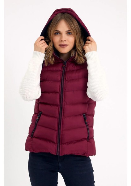 Kadın Bordo Kapüşonlu Şişme Yelek Kapüşon Içi Polar 5000 fiyatları