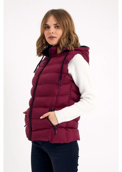 Kadın Bordo Kapüşonlu Şişme Yelek Kapüşon Içi Polar 5000 fırsatları