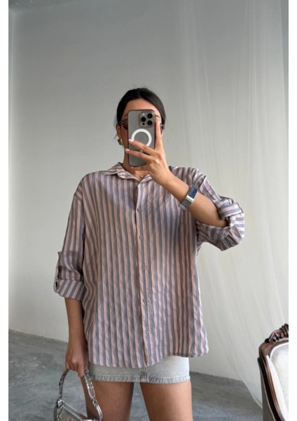 Çizgili Gömlek Keten - Antrasit fiyatları