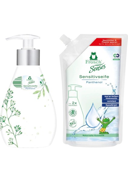 Panthenol Hassas Sıvı Sabun 300 ML Renksiz, Vegan + Frosch Hassas Krem Sabun Panthenol 500 ml
