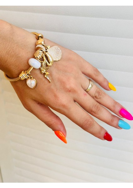 Deniz Kabuklu Melek ve Kalpli Kadın Kelepçe Bileklik fiyatları