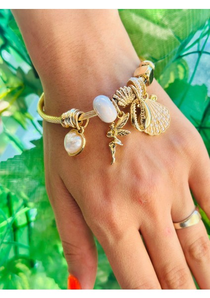 Deniz Kabuklu Melek ve Kalpli Kadın Kelepçe Bileklik fırsatları