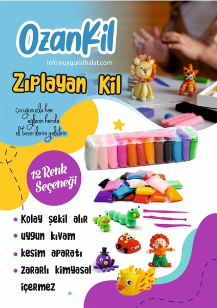 Air Clay Zıplayan Kil Hava ile Kuruyan Modelleme Kili ( 115 gr ) 12 Adet