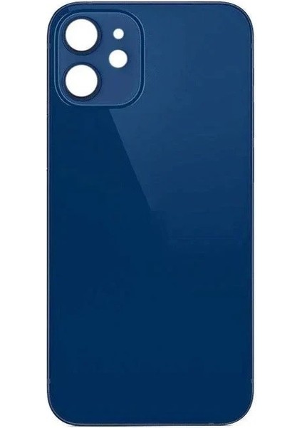 Uyumlu Iphone 12 Mini Arka Kapak Lazer Kesim ( Pil Kapağı ) Cam -Mavi