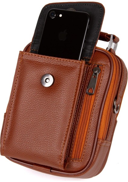 Erkek Deri Çelik Kasalı Kapaklı Omuz ve El Çantası (15X19CM) NEWPOLO189 - Taba indirimleri