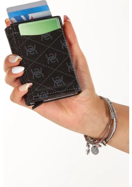 Kadın Desenli Mekanizmalı Cüzdan ve Çapraz Omuz Askılı Bel ve Omuz Çantası - Siyah- NEWPOLO345 modelleri