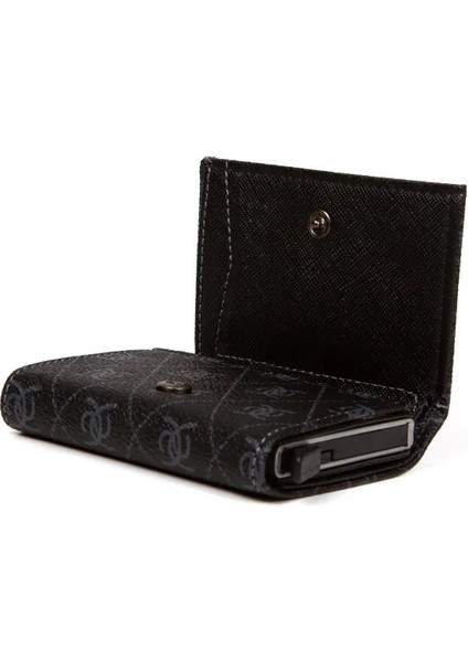 Kadın Desenli Mekanizmalı Cüzdan ve Çapraz Omuz Askılı Bel ve Omuz Çantası - Siyah- NEWPOLO345