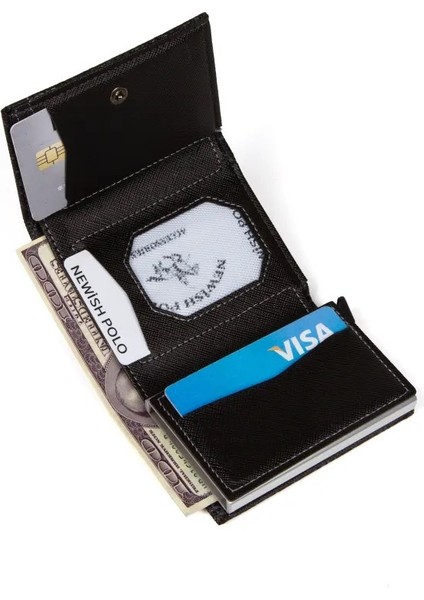 Kadın Desenli Mekanizmalı Cüzdan ve Çapraz Omuz Askılı Bel ve Omuz Çantası - Siyah- NEWPOLO345