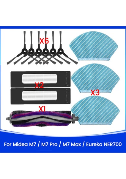 12 Adet Ana Yan Fırça Hepa Filtre Paspas Bezi Midea M7 / M7 Pro/eureka NER700 Robot Süpürge Yedek Aksesuarları (Yurt Dışından)