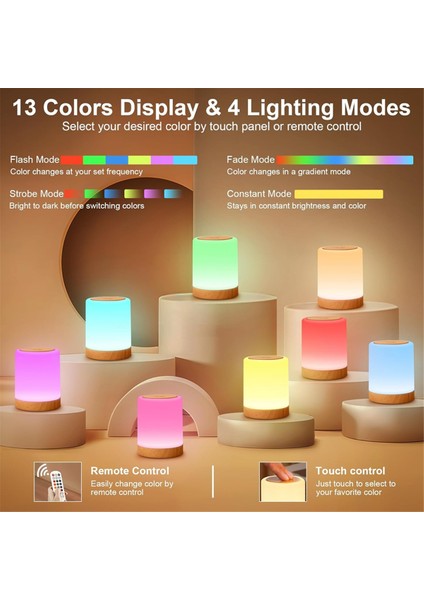 Yatak Odası Için Çocuk Gece Lambası, Uzaktan Kumandalı LED Başucu Dokunmatik Lambası, 13 Renk Değiştiren, USB Şarj Edilebilir Taşınabilir Lamba (Yurt Dışından) fiyatları