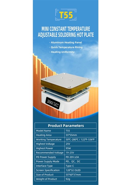 T55 Ön Isıtma Yeniden Işleme Istasyonu Sabit Sıcaklık Ayarlanabilir Sıcak Plaka Pcb Smd Isıtma LED Lamba Lehim Sökme (Yurt Dışından) modelleri