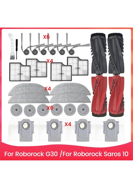 Roborock Saros 10/G30 Robot Süpürge Yedek Takımı Için 30 Adet Ana Yan Fırça Hepa Filtreleri Paspas Bezleri Toz Torbaları (Yurt Dışından)