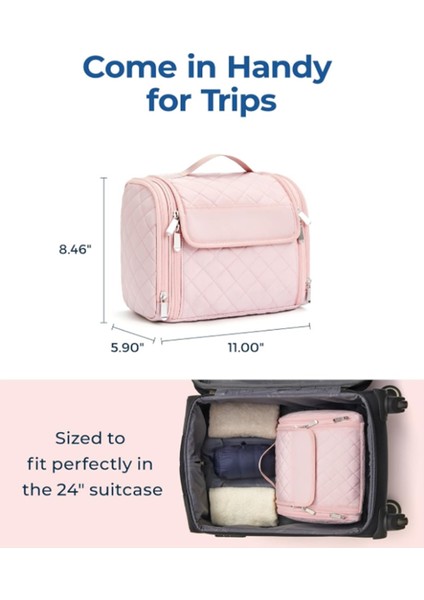 Tuvalet Çantası Seyahat Makyaj Çantası Askılı Kancalı, Kozmetik Çantası Yapım Düzenleyici Kutusu, Büyük Kapasiteli Pembe (Yurt Dışından) indirimleri