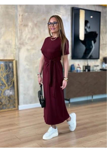Yandan Bağlamalı Bisiklet Yaka Kadın Elbise