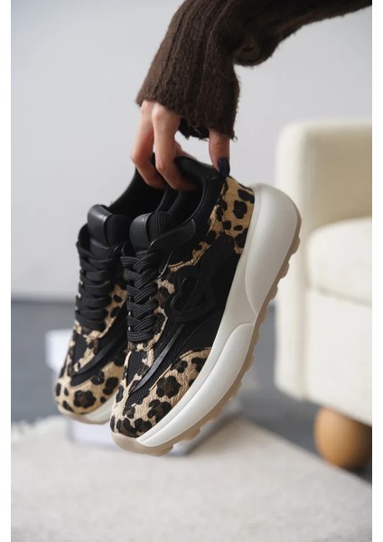 Mark Premium Leopar Süet Bağcıklı Spor Ayakkabı