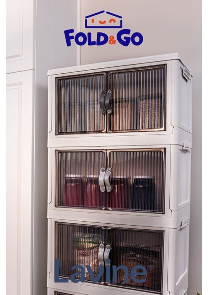 Lavine Fold&Go 4'lü Portatif Organizer Tekerlekli Dolap Çok Amaçlı Kapaklı Katlanır ”pudra”