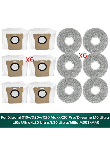 Xiaomi X20 Plus / X20 Max / X10+ Için Mop Bezi Toz Torbası Dreame L10 Ultra / L20 Ultra / L30 Ultra Mijia M30S / M40 12 Adet (Yurt Dışından)