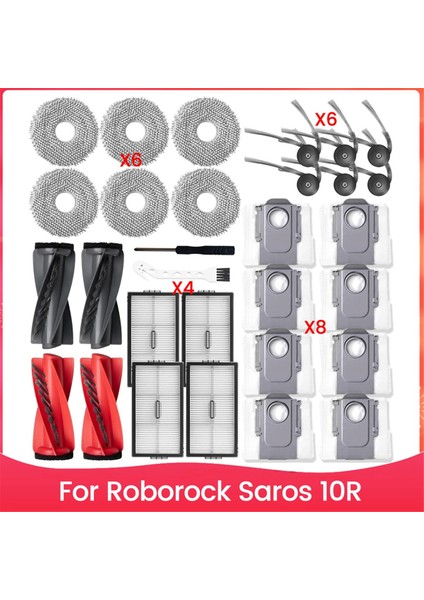 Roborock Saros 10R Robot Süpürge Parçaları Için Yedek Kit Aksesuarları Ana Yan Fırça Hepa Filtre Paspas Torbaları (Yurt Dışından)