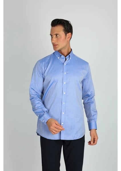 Enzo Ferrettı EF12 R 506 Lacivert Non-Iron Çift Kat Iplik, Regular Fıt,erkek Gömlek
