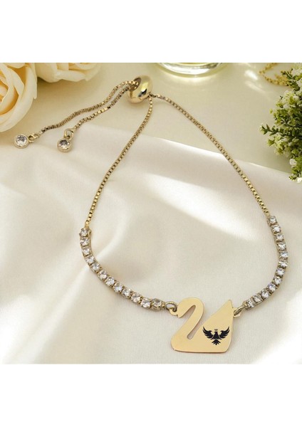 14 Ayar Altın Plakalı Kral Kartal Temalı Beyaz Taşlı Kuğu Kuşu Motifli Hediye BILEKLIK-601SEMBOL fiyatları