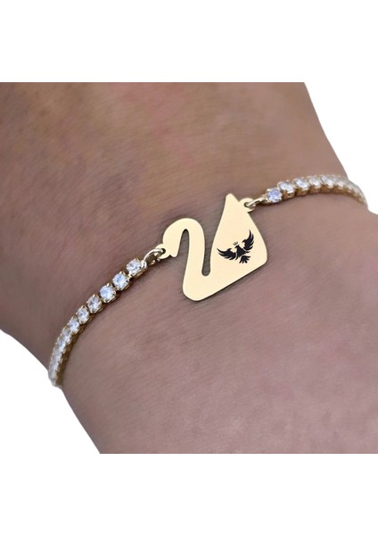 14 Ayar Altın Plakalı Kral Kartal Temalı Beyaz Taşlı Kuğu Kuşu Motifli Hediye BILEKLIK-601SEMBOL fırsatları