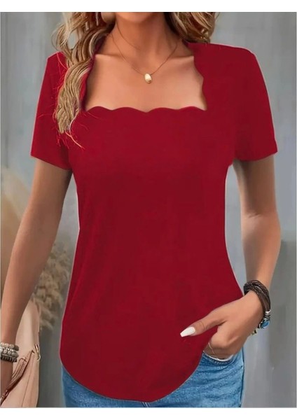 Zarif Kare Lazer Yakalı Kısa Kollu Bluz modelleri