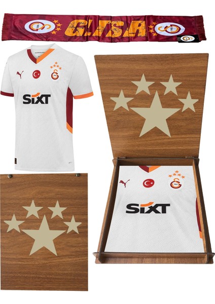 Orijinal 2024/2025 5 Yıldız Deplasman Forma Atkı ve Hediyelik Ahşap Kutulu
