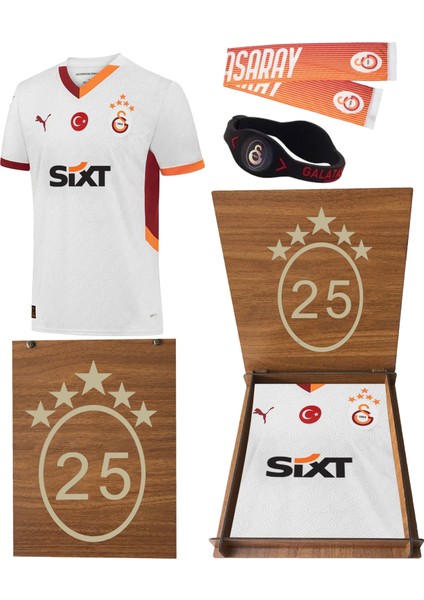 Orijinal 2024/2025 5 Yıldız Deplasman Forma Atkı ve Bileklik Hediyelik Ahşap Kutulu