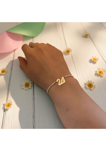 14 Ayar Plakalı Altın Gül Ismine Özel Beyaz Taş Detaylı Kuğu Kuşu Motifli Hediye BILEKLIK-601ISIM