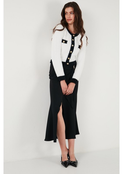 Premium Fitted Fit Bisiklet Yaka Düğmeli Tüylü Triko Hırka Bayan Hırka 680HI00549 fırsatları