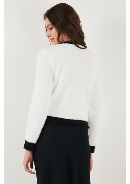 Premium Fitted Fit Bisiklet Yaka Düğmeli Tüylü Triko Hırka Bayan Hırka 680HI00549