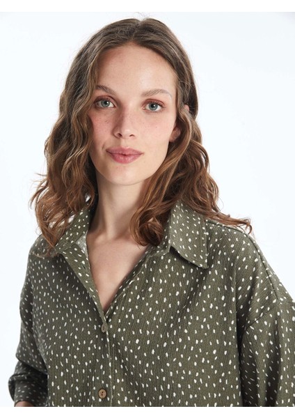 Lcw Vision Yeşil Desenli Uzun Kollu Oversize Kadın Gömlek fiyatları